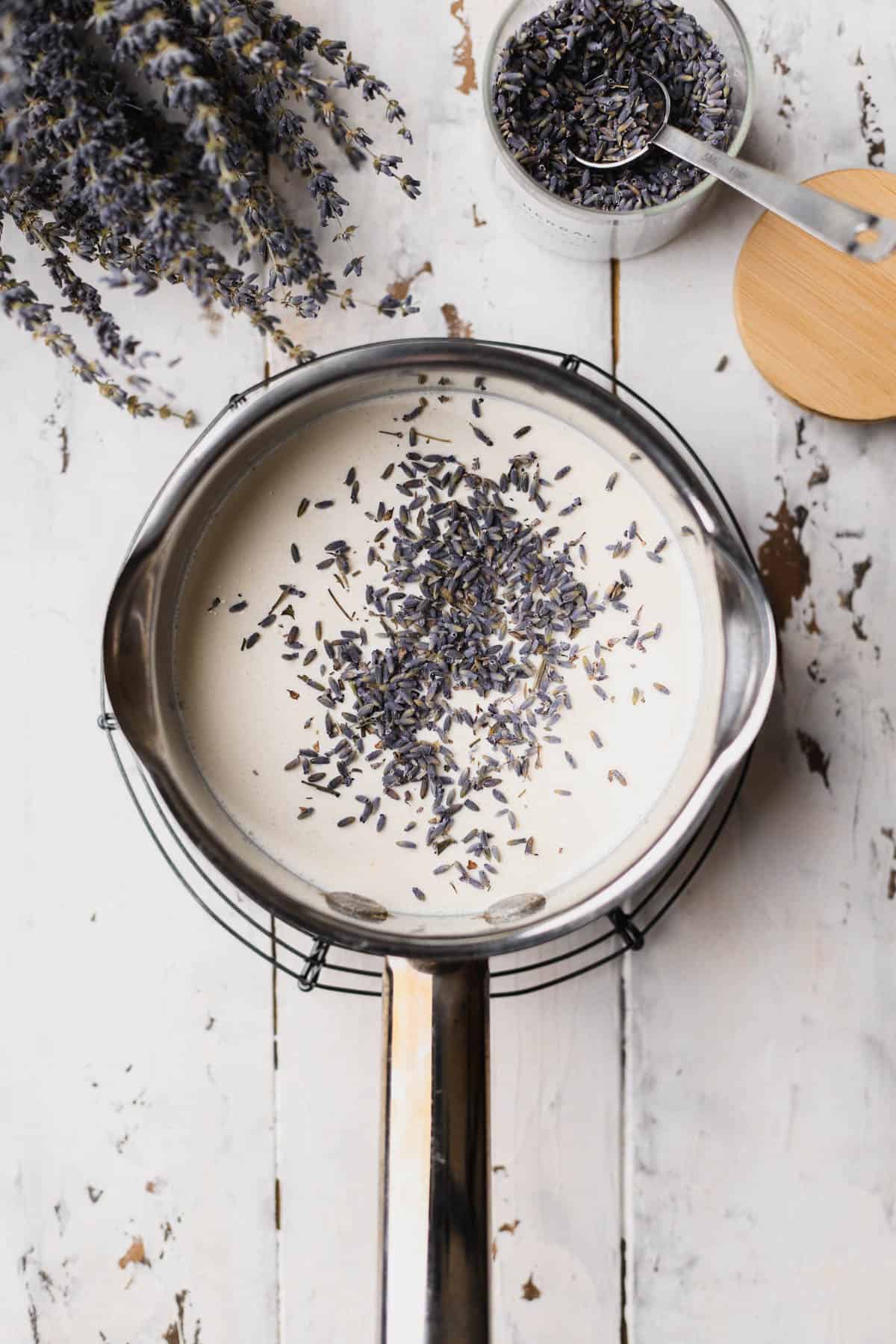 Heavy cream with dried lavender. 