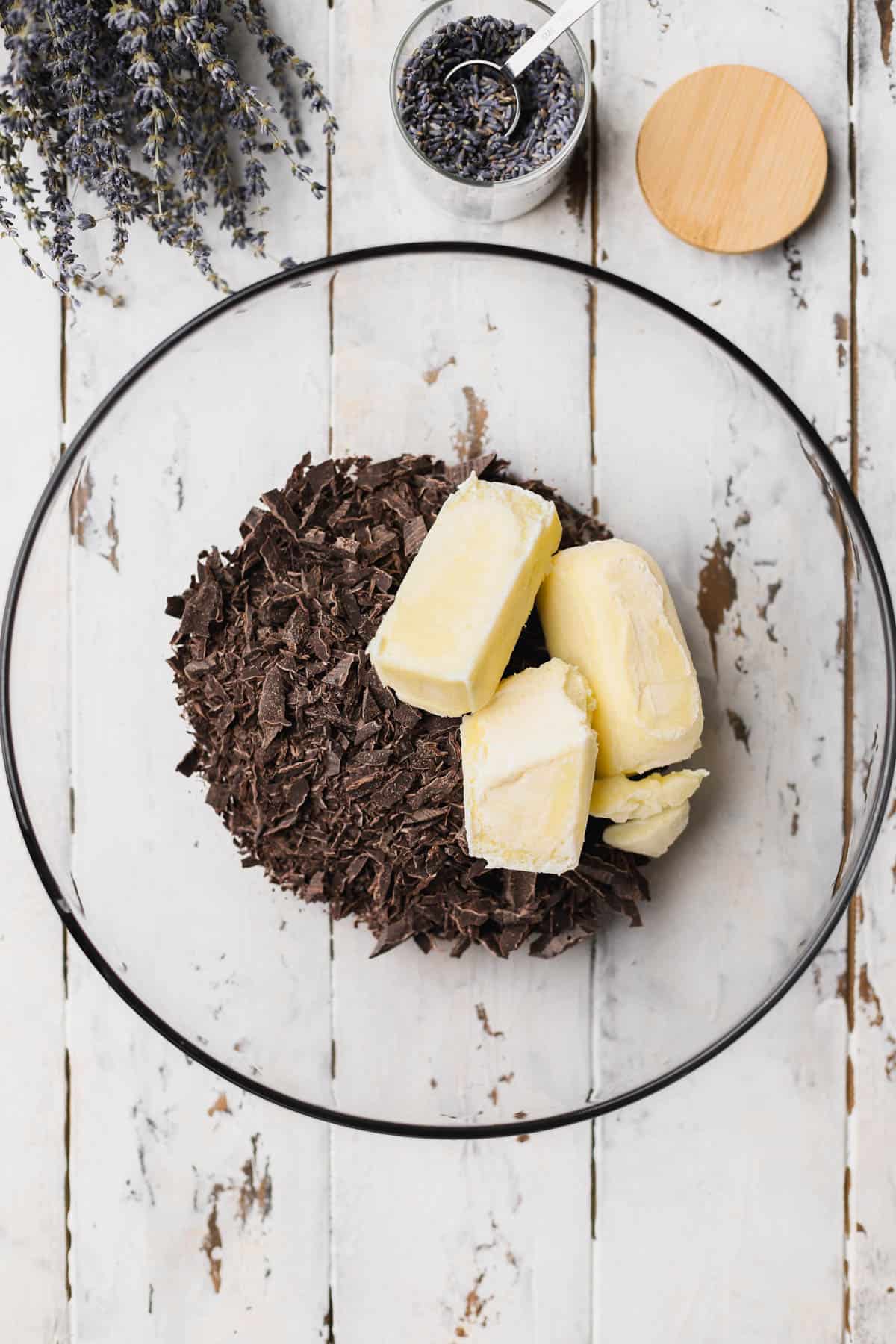 Chopped dark chocolate and unsalted butter. 