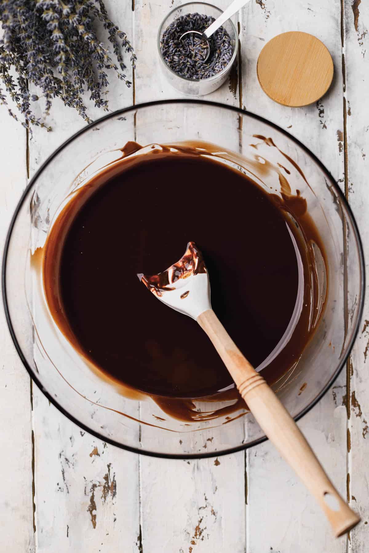 Melted chopped dark chocolate and unsalted butter. 