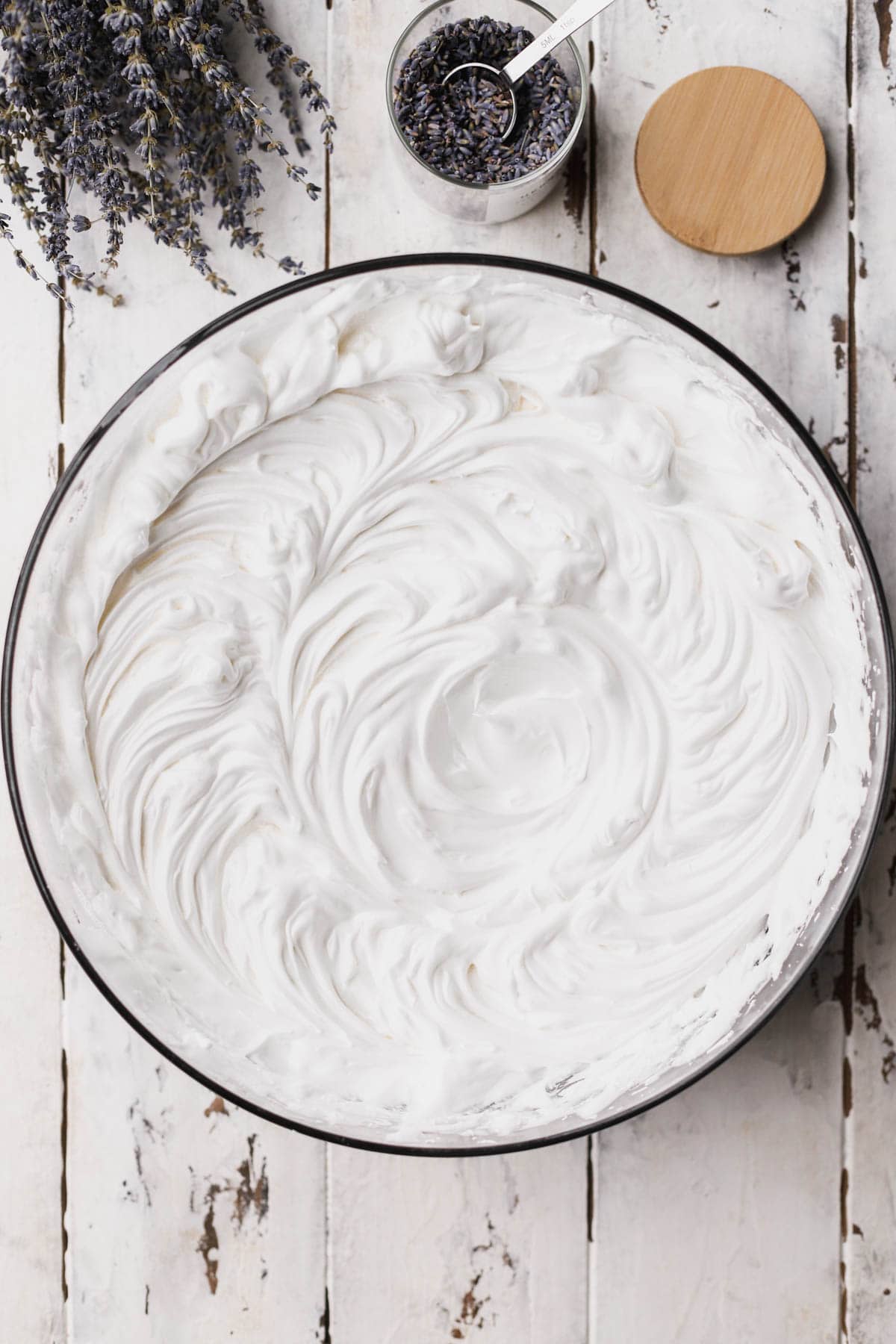 Whipped egg whites with vanilla and sugar. 