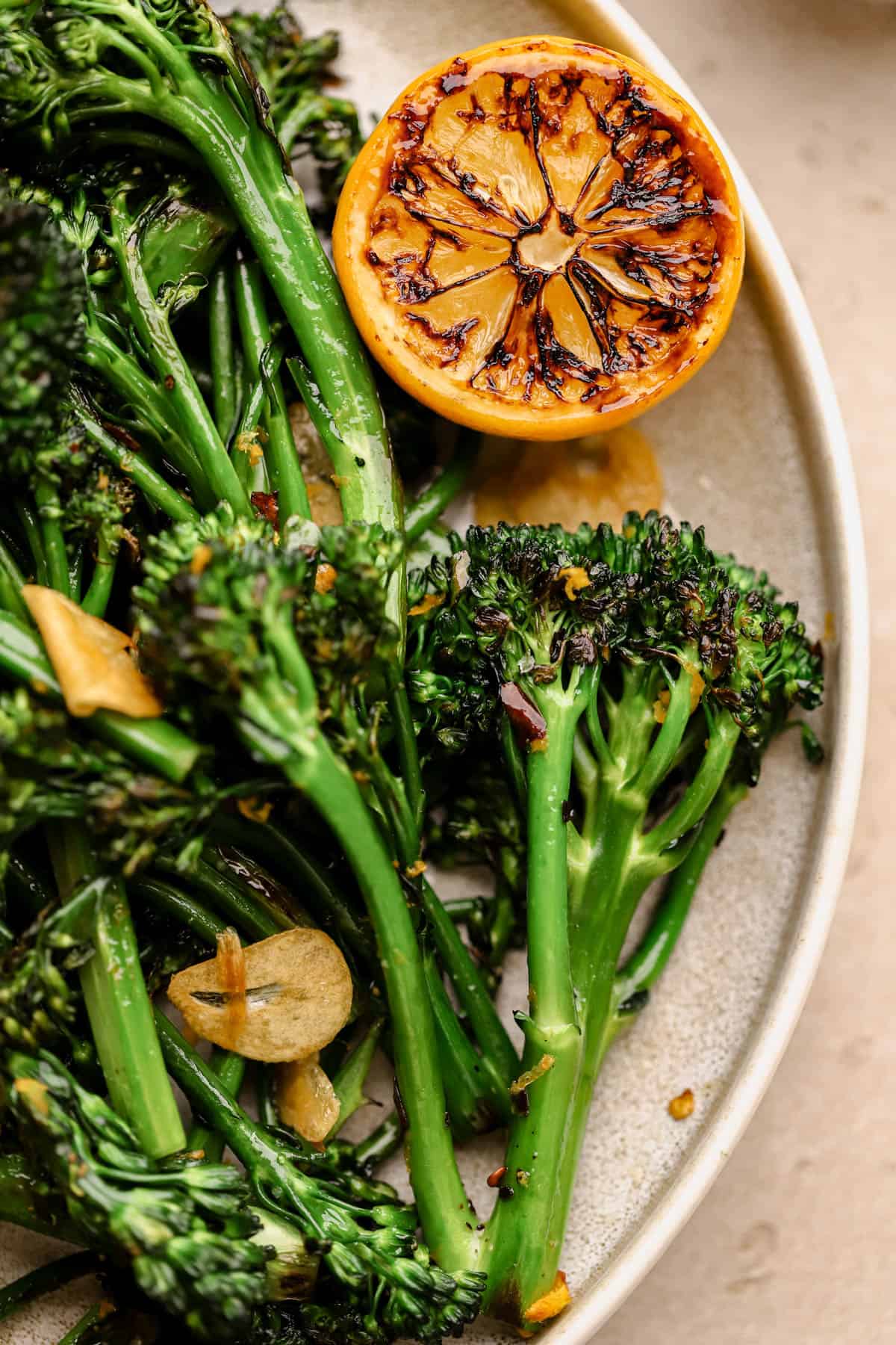 Charred Broccolini with toasted garlic and caramelized lemon.