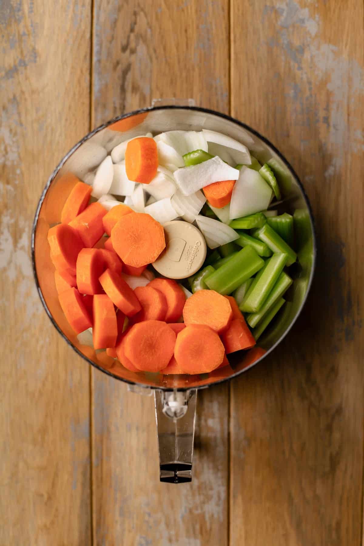 Diced onions, carrots, and celery.