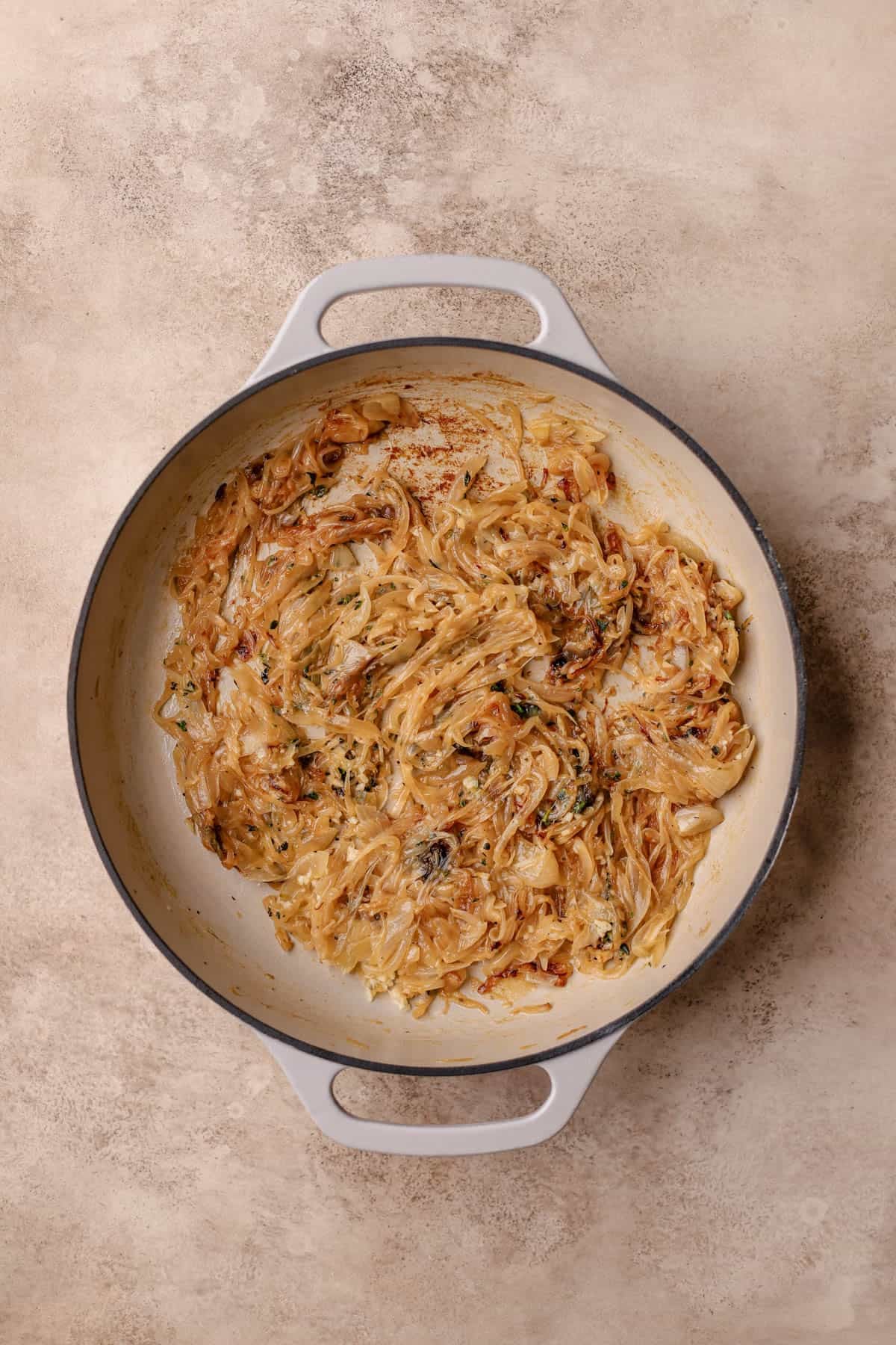 Caramelized onions with garlic and fresh thyme.