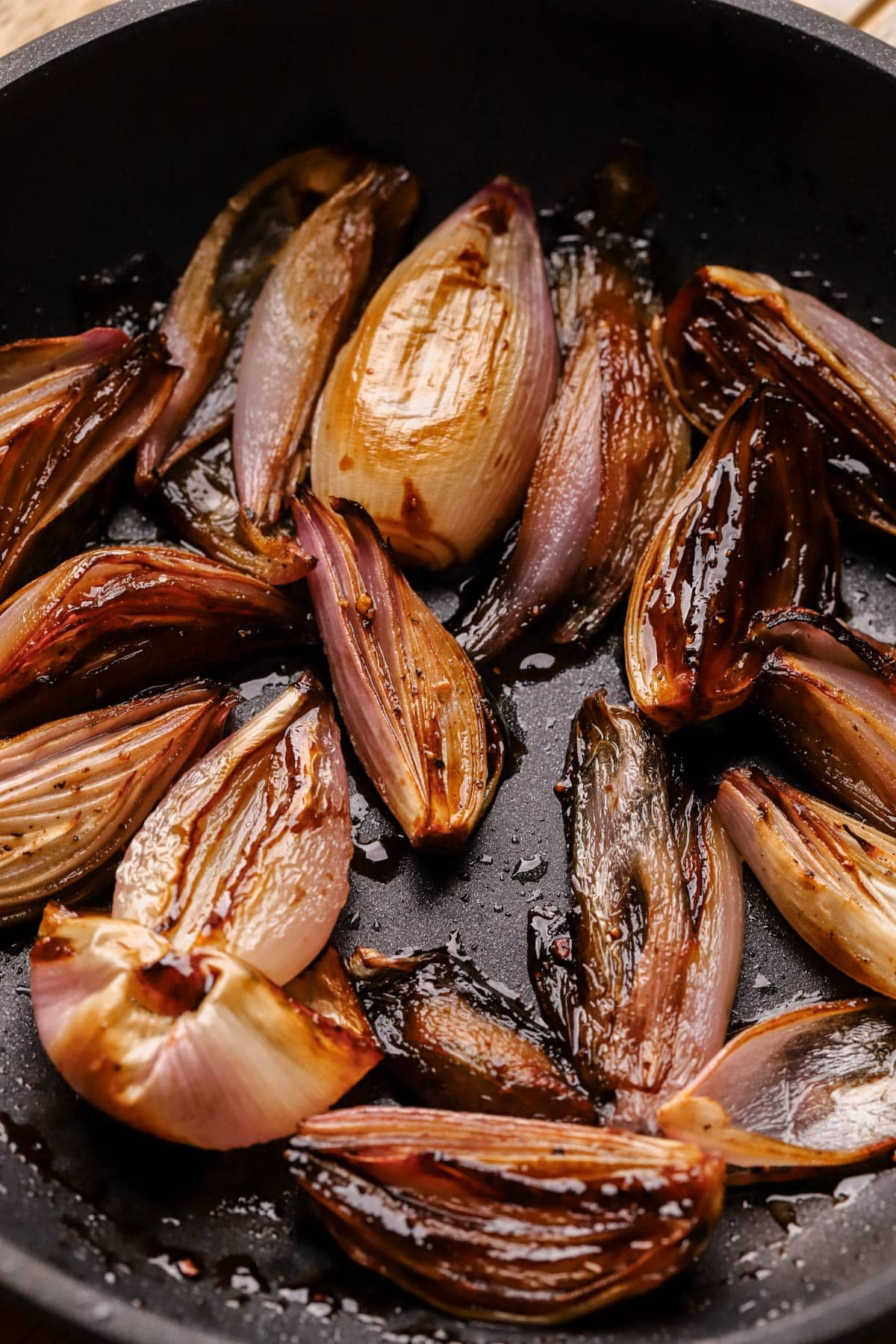 Caramelized shallots with olive oil and balsamic vinegar.
