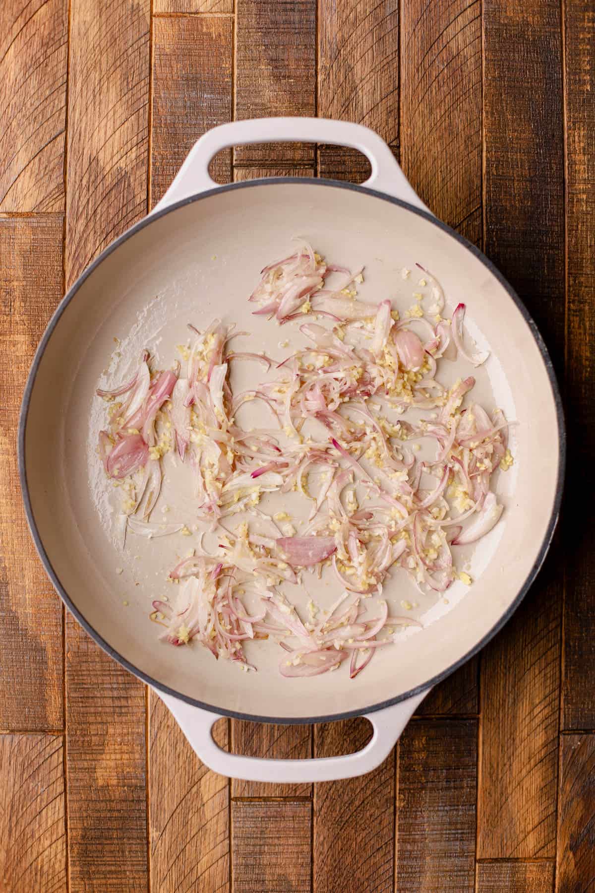 Sauteed shallots, garlic, and ginger. 