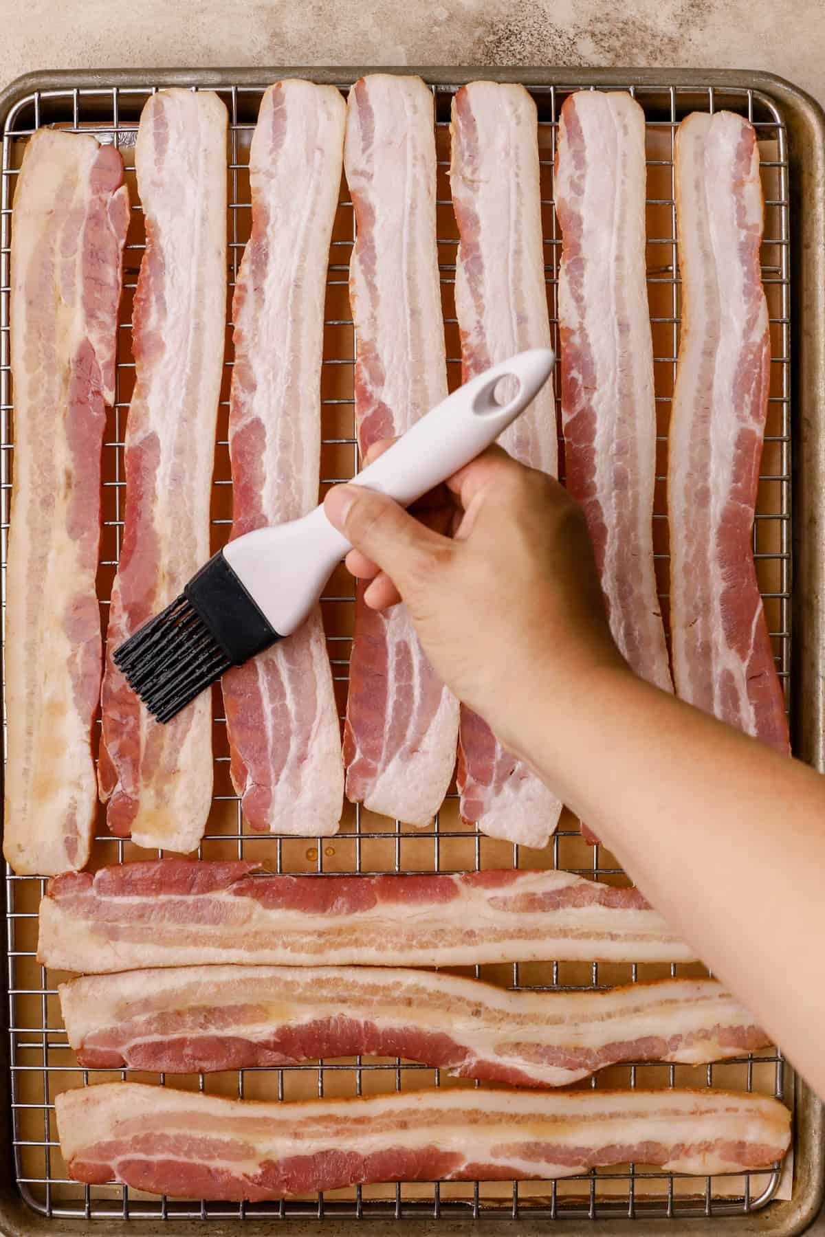 Bacon brushed with maple syrup.