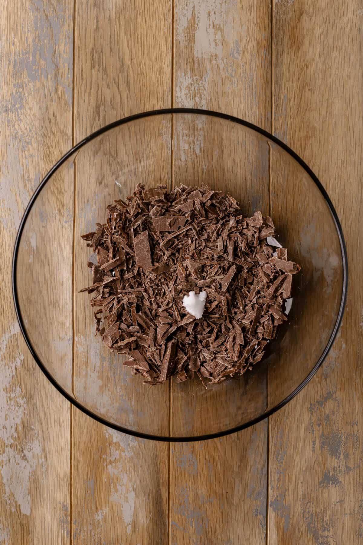 Chopped dark, milk chocolate, and coconut oil.