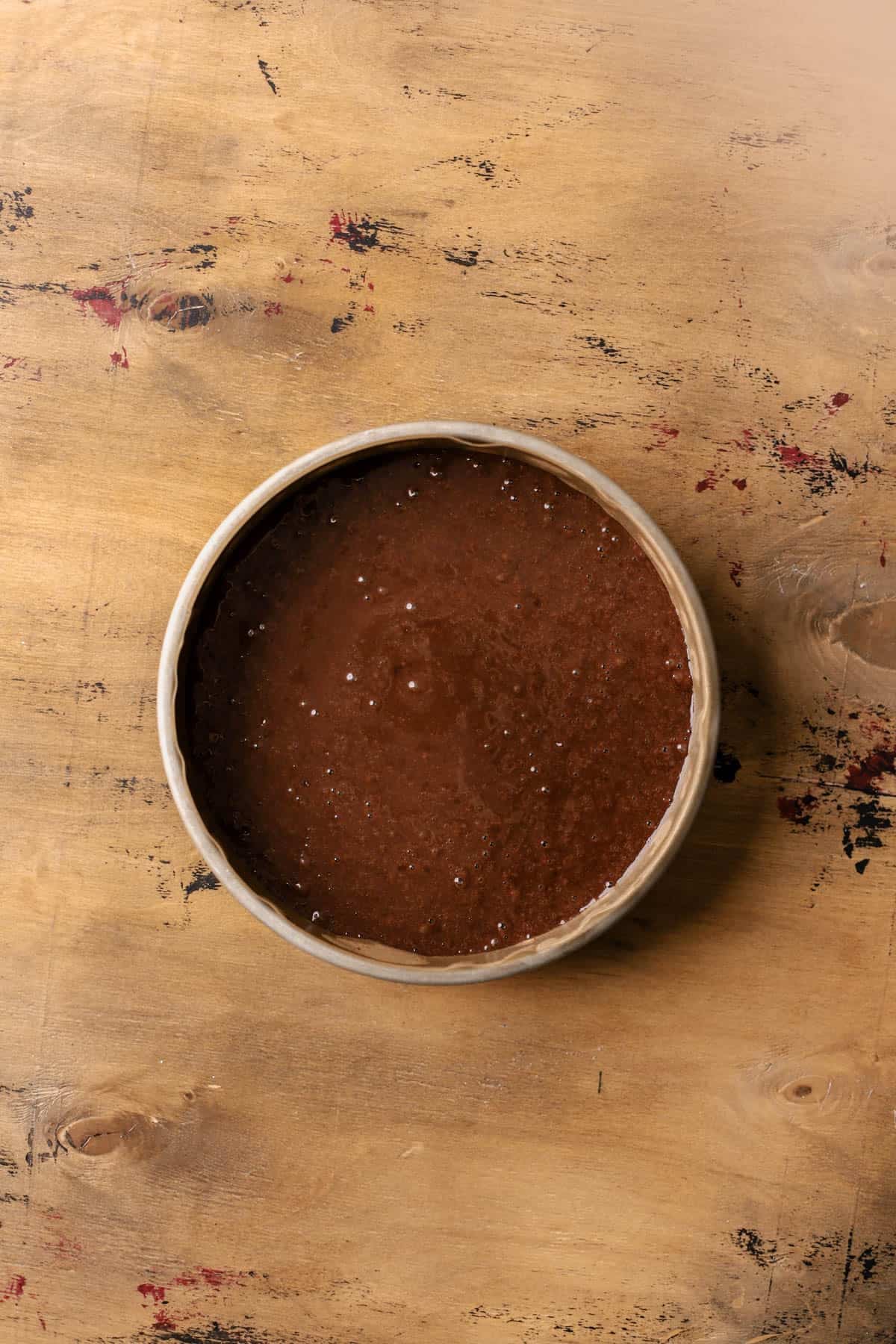 Chocolate cake in 8-inch cake pan.