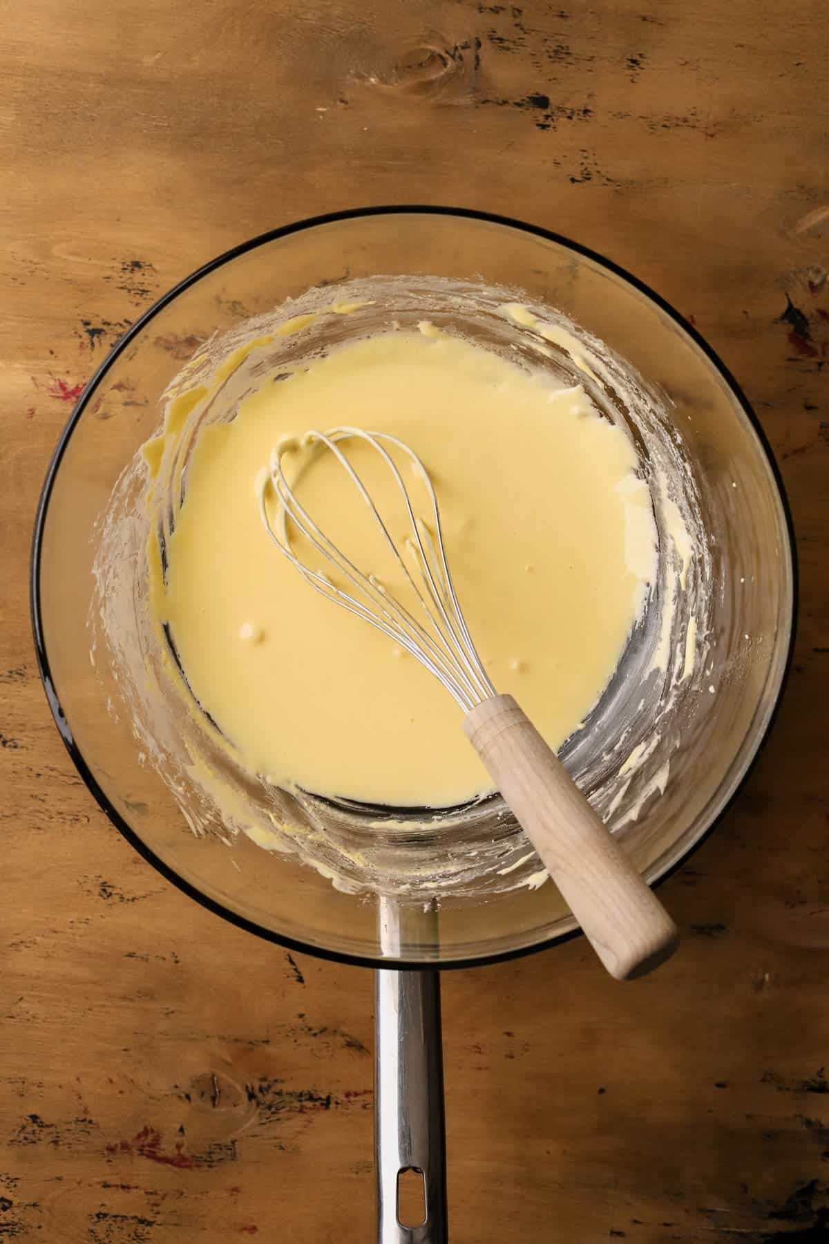 Heated and thickened egg yolks with sugar. 
