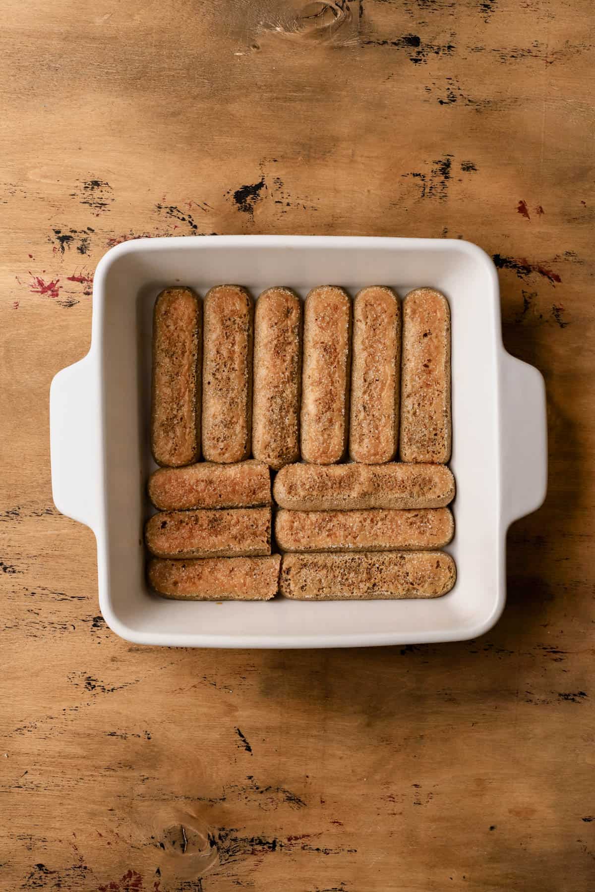 Espresso-soaked ladyfingers. 