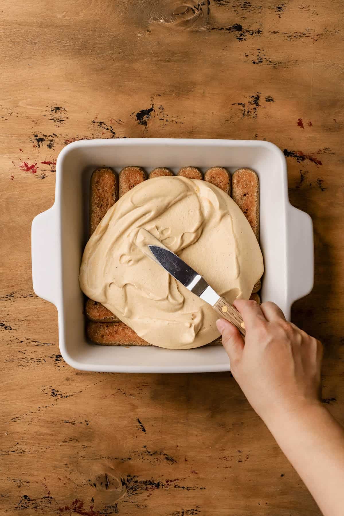 Espresso-soaked ladyfingers with gingerbread mascarpone cream. 