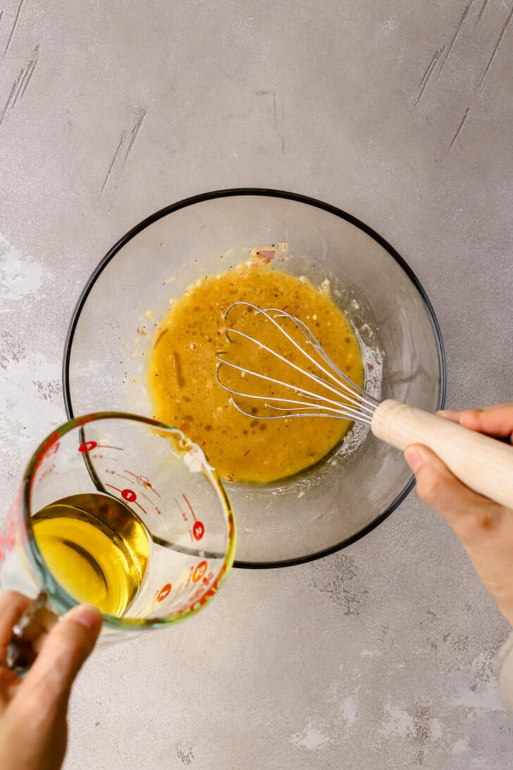 Dijon vinaigrette emulsified with olive oil. 