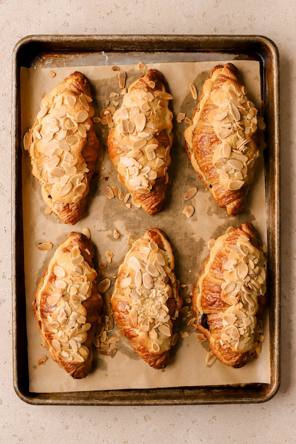Baked chocolate almond croissant. 