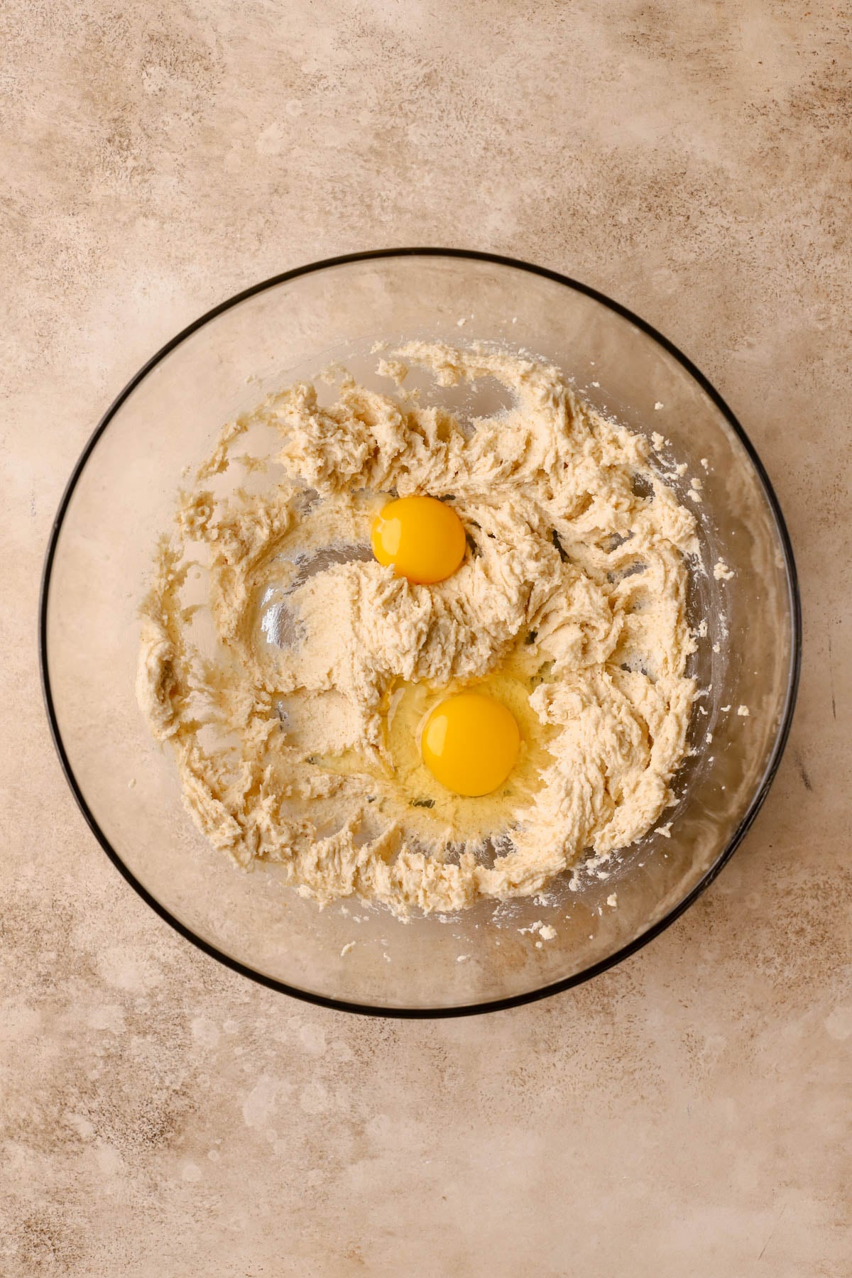 Whipped brown butter, sugar, brown sugar, vanilla, egg yolk, and egg. 