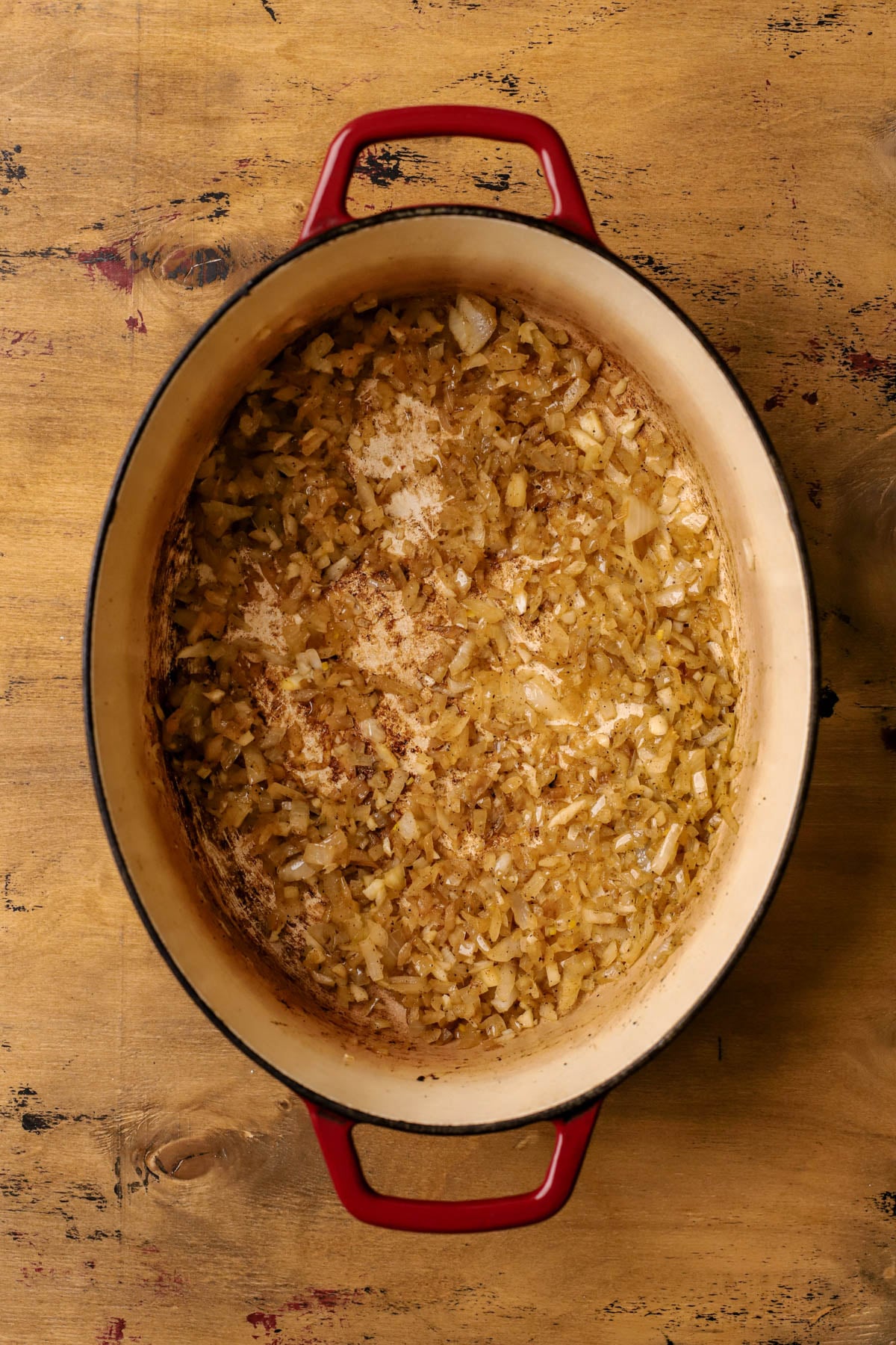 Saut&eacute;ed onions and garlic. 